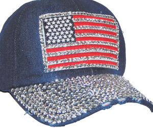 Twig & Arrow USA American Flag Bling Rhinestone Denim Baseball Cap Womens NWT OS